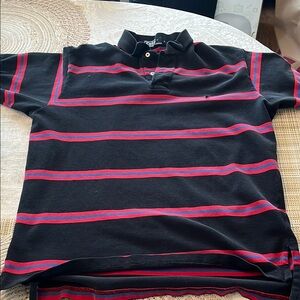 Polo by Ralph Lauren Black and Red Striped Polo Shirt Size Large in EUC